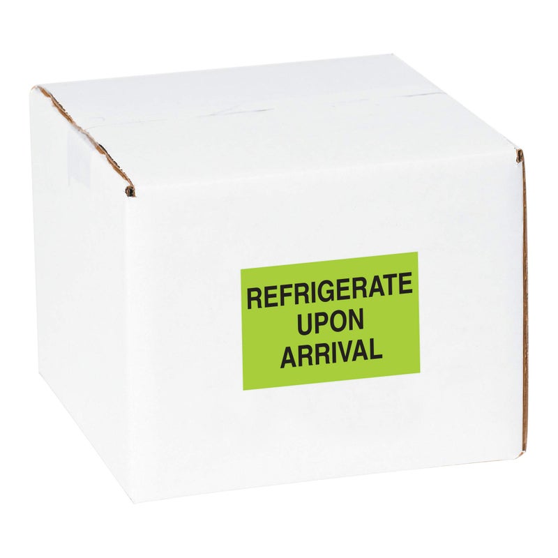 Tape Logic Aviditi Tape Logic 3"" x 5"" ""Refrigerate Upon Arrival"" Fluorescent Green Warning Sticker  for Shipping  Handling  and Packing (1 Roll of 500 Labels) - Image 2